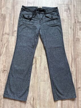 Vintage y2k ramie cotton Charcoal Gray black Drawstring tie bootcut pant size 11